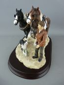 Leonardo Collection figurine of a young farmer and his dog with two shire horses