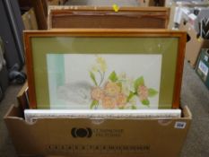 Box of framed pictures and prints