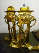 Pair of Arts & Crafts brass fire dogs etc