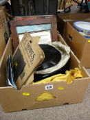 Box of vintage gramophone records and LP records, various artists