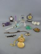 Mixed group of collectables including mineral ornaments, modern pocket watches etc