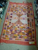 Old Moroccan Kelim rug, colourful block pattern with single border and tasselled end, 140 x 89 cms