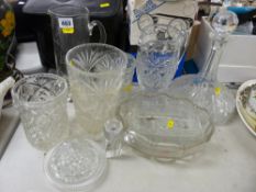 Ship's style decanter and stopper with a selection of vintage and other glassware