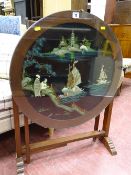 Art Deco style folding mahogany table screen, the circular top with Japanese Shibayama style