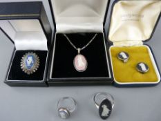 Collection of Wedgwood cameo Jasperware jewellery including a pair of clip-on earrings, all in