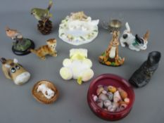 Mixed box of collectables including 'The Duck Pond' by Coalport, a cranberry glass bowl of miniature