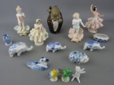 Two vintage Dresden figurines, biscuit porcelain pair, a quantity of blue and white ceramic