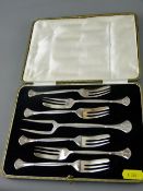 Cased set of Art Nouveau EPNS pastry forks by Frank Cobb & Co