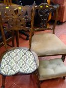 Good Edwardian bedroom chair with well carved central splat, a non-matching footstool and a
