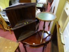 Reproduction mahogany single drawer hall table, a vintage pine style open corner cupboard and a