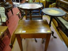 Vintage mahogany footstool and two reproduction tripod wine tables