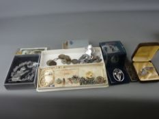 Mixed collection of jewellery, a silver watch fob, a vintage pocket knife etc