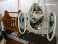 French style triple dressing table mirror and a modern pine magazine rack