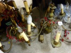 Pair of brass multi branch ceiling lamps