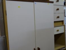 Modern cream and oak effect bedroom suite of two door wardrobe, three drawer bedside chest and