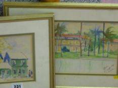 NATHANIEL two watercolours - buildings and palm trees, Barbados and another smaller, one signed,