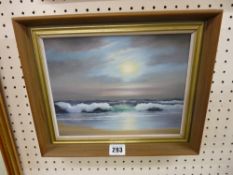 ROBERT GEORGE TUCKER oil on board - depicting a peaceful water's edge beach scene, titled verso '