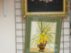 V L ROGERS mixed media - still life, signed, 33 x 27 cms and a modern oil on canvas in a gilt