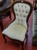 Reproduction mahogany button upholstered spoon back chair