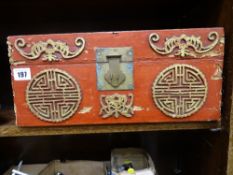 Red painted Oriental wooden box