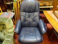 Blue leather effect swivel and recline armchair