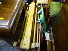 Light wood collapsible child's cot and a small flatbed trolley