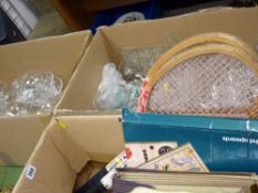 Two boxes containing large quantity of miscellaneous glassware and a box of mixed household items