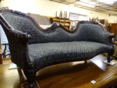 Reproduction miniature camel back couch with carved detail