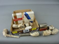 Collection of clay pipe bowls, vintage smoking and shaving memorabilia etc