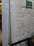 Sleep Studio single divan bed base and mattress with a modern brass and black metal effect bedhead