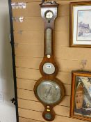 Early 19th Century banjo barometer with thermometer, mahogany cased with boxwood stringing