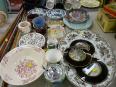 Mixed quantity of decorative and other tableware, three circular lustre pictures and one other etc