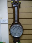 Polished banjo barometer with silvered dial (alcohol?)