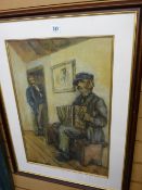 JACK B YEATS framed print - titled verso 'The Accordion Player', Hugh Lane Municipal Gallery,