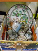 Box of decorative teaware, vintage jugs and plates etc