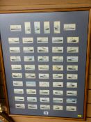 Framed set of fifty one Wills cigarette cards depicting various vintage steam liners