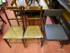 Pair of inlaid mahogany cane seated bedroom chairs and an invalid commode chair