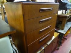 G-Plan teak four drawer chest with smoky glass top