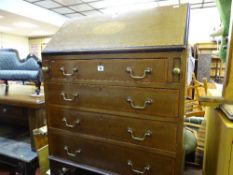 Crossbanded and inlaid mahogany fall front vintage bureau with swan neck brass handles