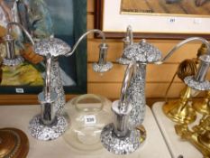 Two stylish three branch ceiling lights and a globular glass shade