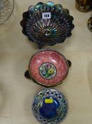 Cabinet items including Maling, lustre (three) and a carnival glass bowl