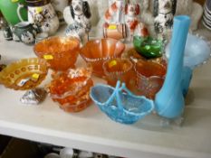 Collection of carnival and other colourful glassware
