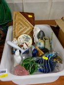 Crate of collectable glass and pottery animal and fish figurines etc