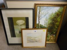 H KINDER oil on board - tree lined lane with figure on a bridge, signed 49.5 x 28 cms, GATTO limited