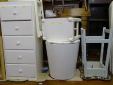 Parcel of painted furniture - five drawer chest, two stools, bedroom chair and a bucket shaped
