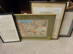 Parcel of framed manuscripts, Eisteddfod poster etc