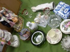 Two Staffs flatbacks and a parcel of glass and china including Royal Worcester coffee can and