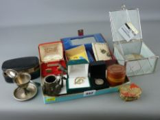 Mixed quantity of jewellery and collectables including a cold painted metal bird on a tree stump