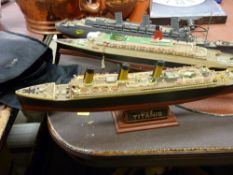 Three model ships and a cased set of modern binoculars