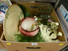 Collection of green glass and colourful pottery vases and planters etc